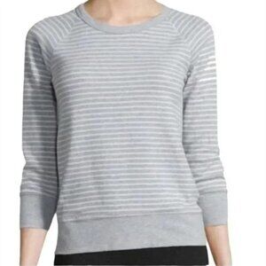 Standard James Perse Striped Raglan Scoop Neck Pullover Sweatshirt Gray